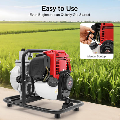 Bomba de água de gasolina de 4 tempos 1,2 kW (38 cm³) bomba de água residual de gasolina e bomba de jardim portátil com fluxo de 135 m³/h, altura de movimentação 30 m para irrigação, drenagem