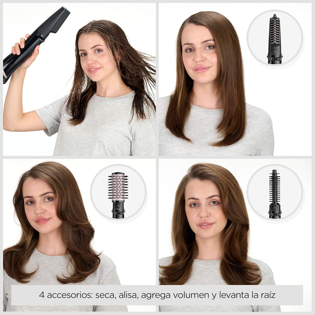 BaByliss Secador, Alisador e Styler - Escova rotativa de ar, Styler iônico com 4 acessórios, Escova Volumizadora, Escova Secador de cabelo, Preto, AS200E