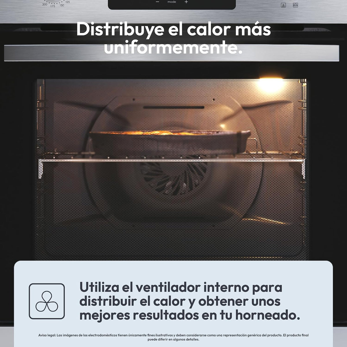 Candy FIDCP X625 L, Forno Multifuncional, 70L, Bandeja e Grade, Limpeza Aquactiva, Convecção + Ventilador radial, 8 Funções, Display Timer Touch, Comandos Push&Pull, Porta 2 Vidros, Inox e Preto [Classe energética A+]