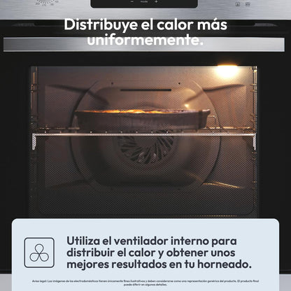 Candy FIDCP X625 L, Forno Multifuncional, 70L, Bandeja e Grade, Limpeza Aquactiva, Convecção + Ventilador radial, 8 Funções, Display Timer Touch, Comandos Push&Pull, Porta 2 Vidros, Inox e Preto [Classe energética A+]