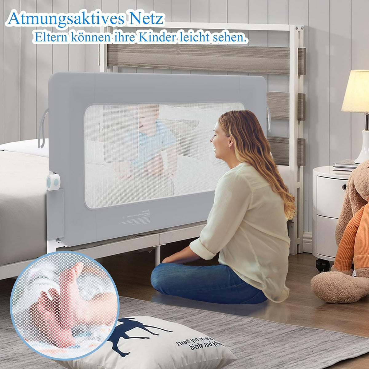 Trilho de cama AufuN, proteção contra quedas, portátil, 180 cm, trilho de cama infantil dobrável para crianças, trilho de cama de bebê, dobrável, portátil, cama de proteção para bebês e crianças na cama dos pais, cinza