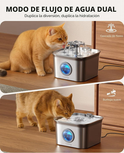 2,8 l Fonte para gatos aço inoxidável com 3 filtros, FEELNEEDY Bebedor de gatos ultra silencioso, filtragem de quatro camadas, fácil de limpar, adequada para máquina de lavar louça |