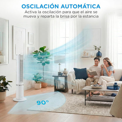 MIDEA Ventilador de torre de 4 velocidades com controlo remoto, ventilador de torre silencioso com oscilação de 90º - refrigerador de ar com temporizador - climatizador frio potente até 9 m - Fan