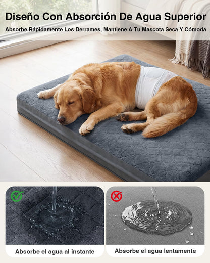 Cama cão grande - 104 x 68 x 8 cm, colchão impermeável para cães, uma face de pele sintética