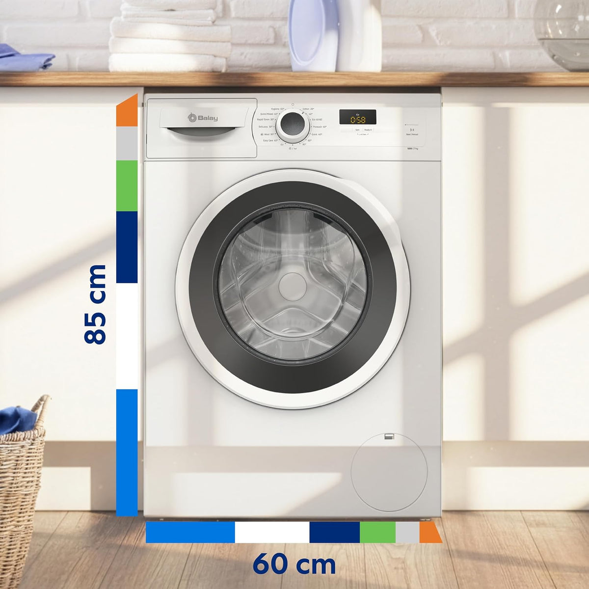 Balay - Máquina de lavar, 7 kg, Carregamento frontal, Função Pausa + Carregamento, Programa rápido, Programação diferida, 1200 r.p.m., Branco, 3TS273BA [Classe energética A]