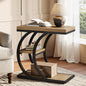 Tribesigns C-Shaped Side Table, 3-Tier Narrow Wood Bedside Table, Small Coffee Sofa Table with Storage for Living Room, Industrial Nightstand for Bedroom, Small Spaces, Natural (1)