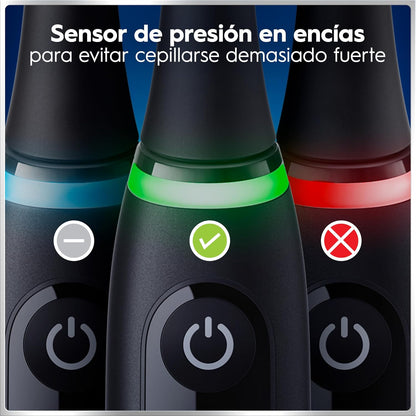 Oral-B iO 6 Escova de dentes elétrica preta com cabo recarregável, 3 cabeças, 1 estojo de viagem, 5 modos de escovar com branqueamento dental
