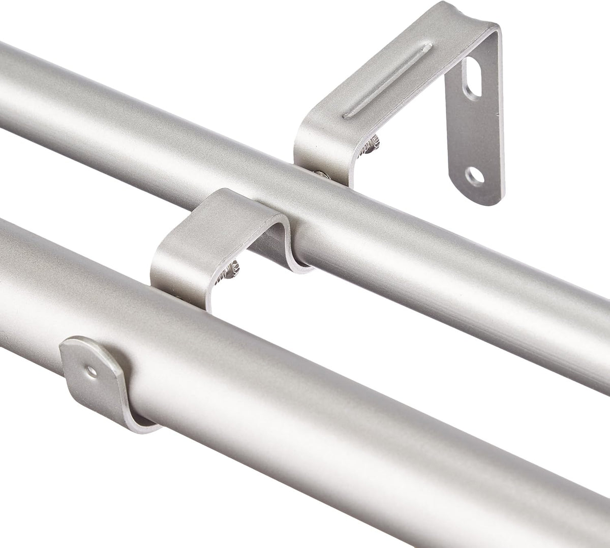 Amazon Basics Barra de cortina dupla extensível com remates de capuz, diâmetro de 19 mm, de 183 a 366 cm, cor níquel
