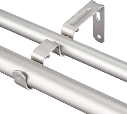 Amazon Basics Barra de cortina dupla extensível com remates de capuz, diâmetro de 19 mm, de 183 a 366 cm, cor níquel