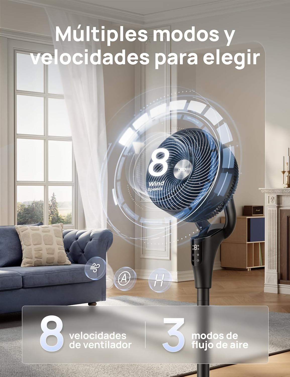 Dreo Ventilador de pé inteligente 23 dB, alcance de 24 m, volume de ar 1200 m³/h