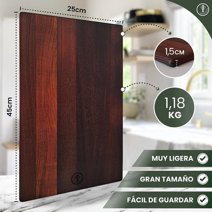Tábua de Madeira Cozinha 45x25x1,5 | Freixo Termotratado Premium Reversível e Higiénica | Tábua Profissional para Carne, Pão ou Queijos | Tábua de Cortar Grande, Leve e Resistente à Humidade |
