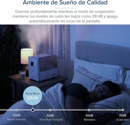 LEVOIT Humidificador Top-Fill 6L para Bebés, Névoa Fria e Quente com Aromaterapia por 36H e 40-70m², Modo de Sono Silencioso 25dB, Controle Inteligente Compatível com Alexa e APP, Temporizador, Branco