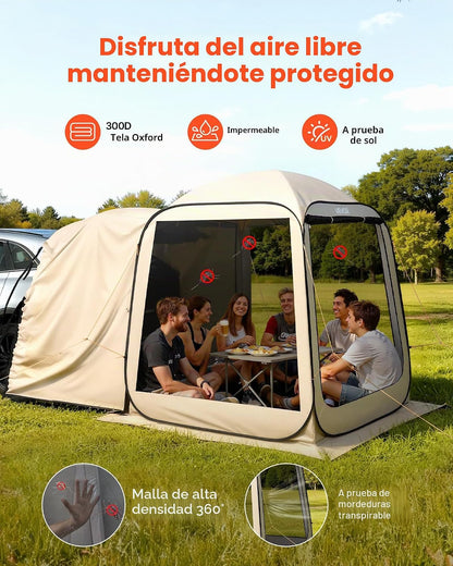 VEVOR Tenda de campanha com mosquiteira, 1825 x 1825 x 2200 mm, 4-6 pessoas, dobrável, para porta traseira SUV,