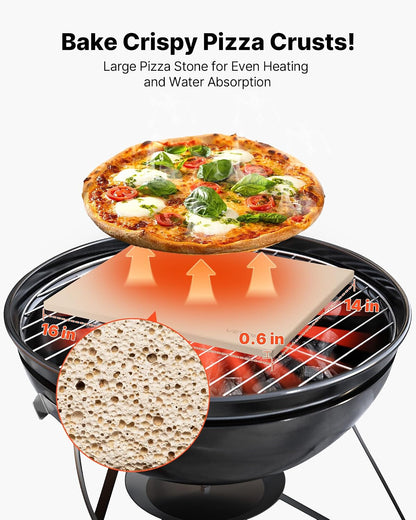 VEVOR Pedra para assar pizza 406 x 355 mm, retangular de cordierite, placa grande com raspador, 1,5 cm de espessura,