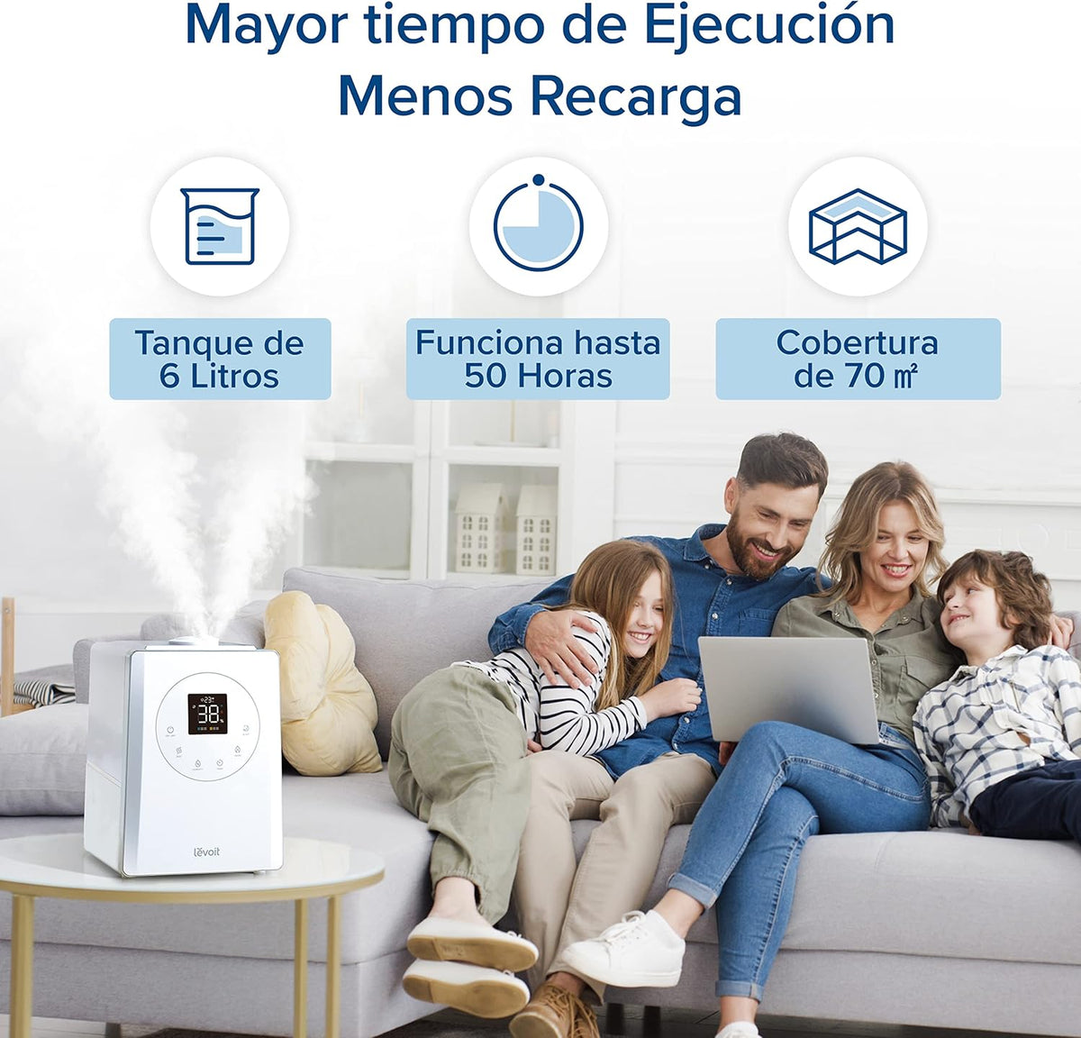 LEVOIT Humidificador Top-Fill 6L para Bebés, Névoa Fria e Quente com Aromaterapia por 36H e 40-70m², Modo de Sono Silencioso 25dB, Controle Inteligente Compatível com Alexa e APP, Temporizador, Branco