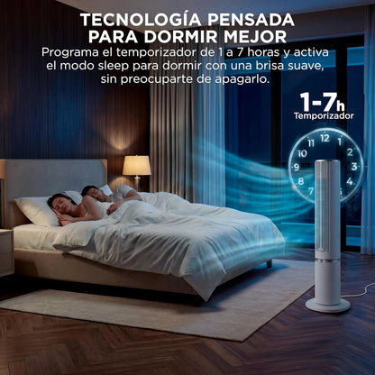MIDEA Ventilador de torre de 4 velocidades com controlo remoto, ventilador de torre silencioso com oscilação de 90º - refrigerador de ar com temporizador - climatizador frio potente até 9 m - Fan