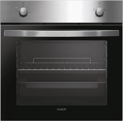 Candy Idea FIDCP X200, forno estático, 70 l, 2400 W, 1 bandeja e 1 grelha, limpeza Aquactiva, 4 funções, 2 comandos mecânicos, porta de vidro duplo, inoxidável e preto [Classe energética A]