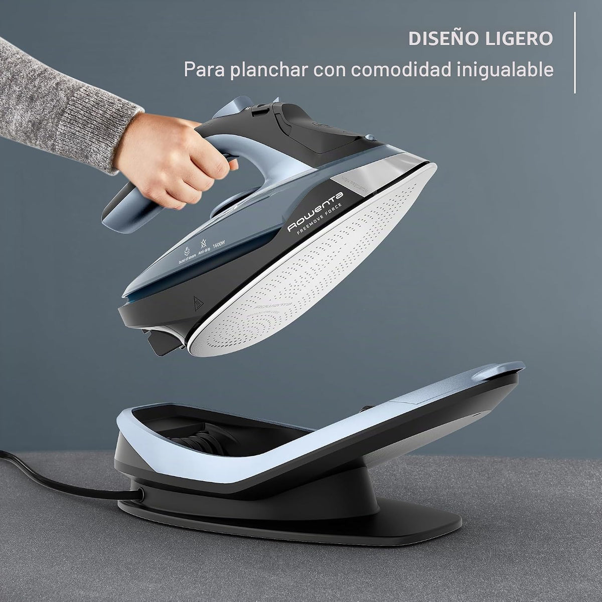 Ferro a vapor sem fio Rowenta Freemove Force, com jato de vapor de 200 g/min Potência de 2500 W, eficiente, aquecimento rápido, leve, desligamento automático, sola anti-riscos, anti-gotejamento, DE6720