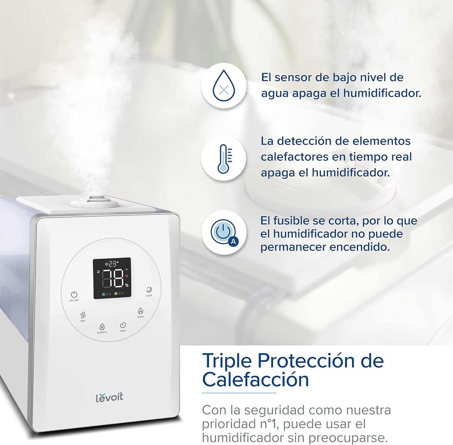 LEVOIT Humidificador Top-Fill 6L para Bebés, Névoa Fria e Quente com Aromaterapia por 36H e 40-70m², Modo de Sono Silencioso 25dB, Controle Inteligente Compatível com Alexa e APP, Temporizador, Branco