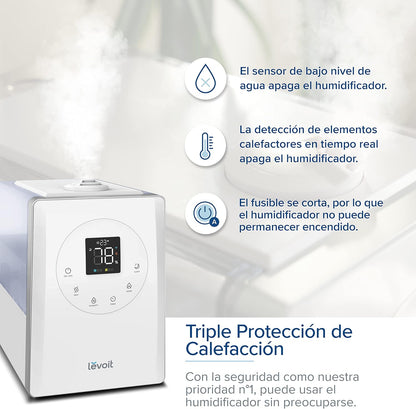 LEVOIT Humidificador Top-Fill 6L para Bebés, Névoa Fria e Quente com Aromaterapia por 36H e 40-70m², Modo de Sono Silencioso 25dB, Controle Inteligente Compatível com Alexa e APP, Temporizador, Branco