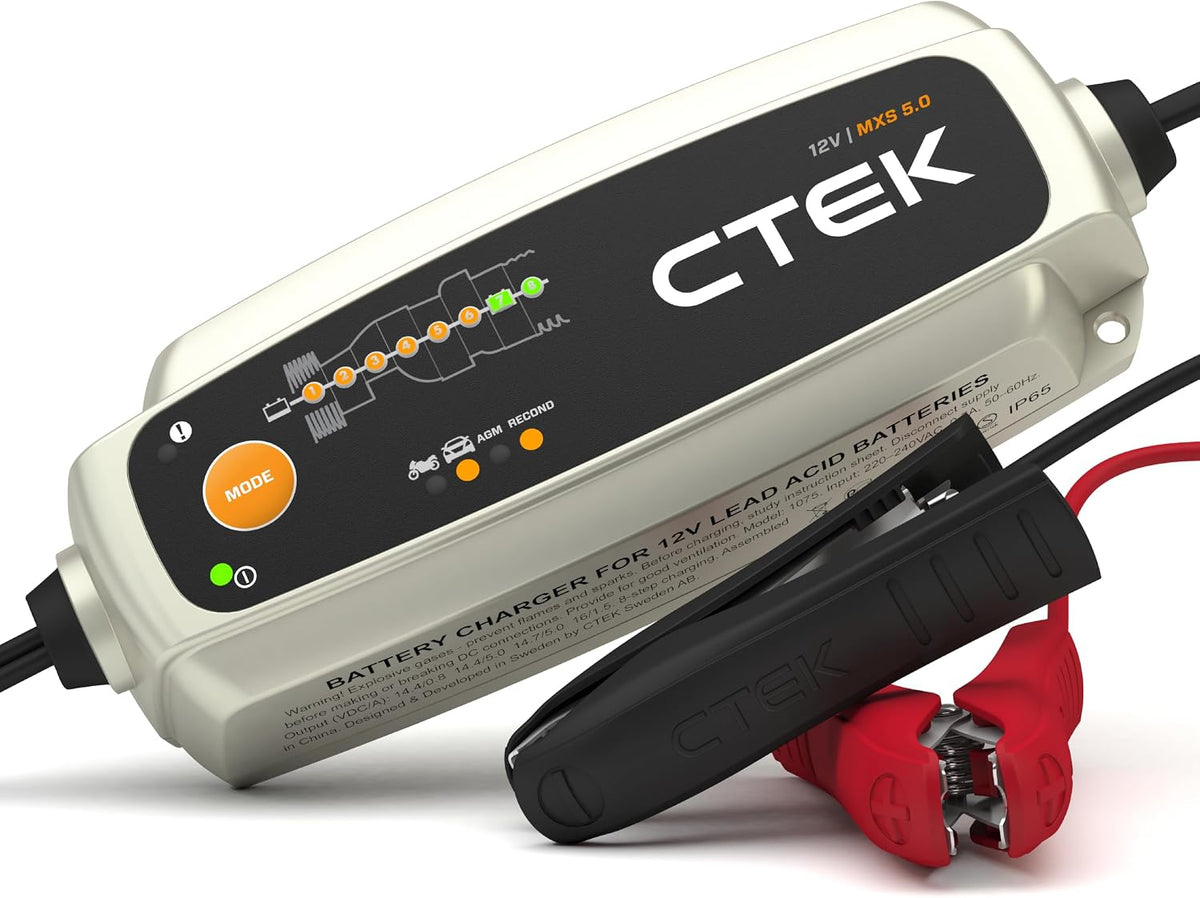 CTEK MXS 5.0, carregador de bateria 12 V 5 A com compensação de temperatura incorporada, carregador de bateria de carro e moto, carregador inteligente de baterias, mantenedor de bateria com opção de