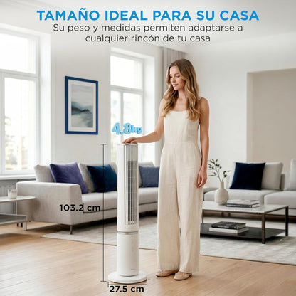 MIDEA Ventilador de torre de 4 velocidades com controlo remoto, ventilador de torre silencioso com oscilação de 90º - refrigerador de ar com temporizador - climatizador frio potente até 9 m - Fan