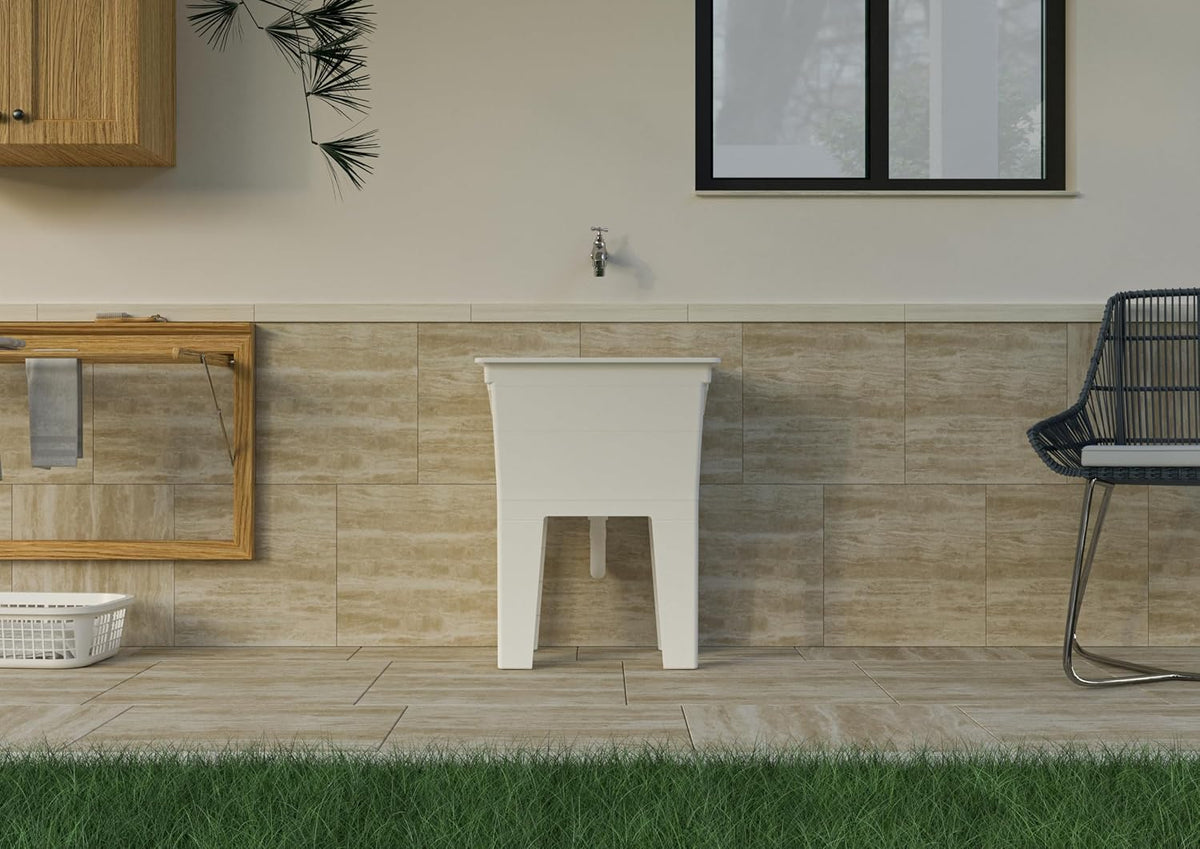 Tanque de lavar a roupa -  tábua de lavagem com dois modos, fácil de montar, resistente aos ácidos de uso comum, lavandaria, garagem, exterior, 59L x 40P x 74A cm, branco [Classe energética A+++] Adventa
