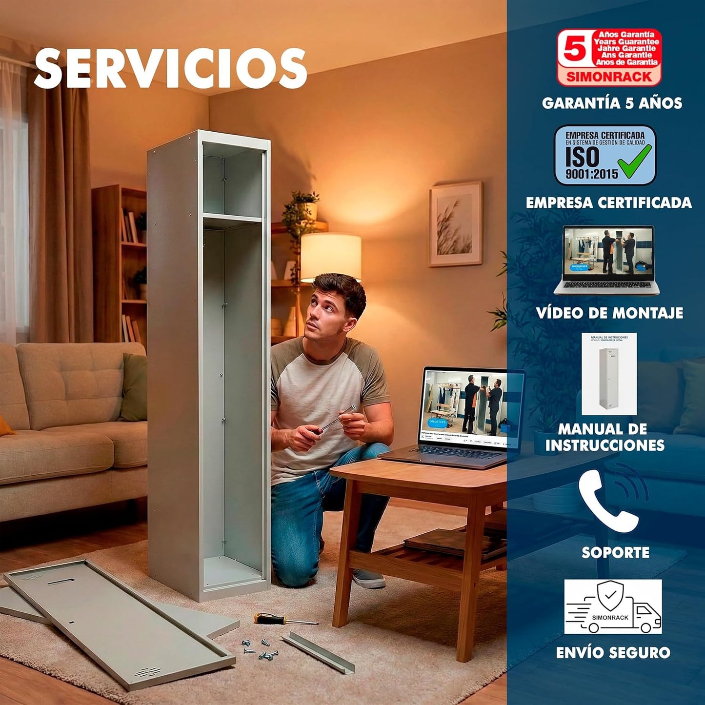 SimonRack Cacifo Vestuário Metálico, 1 Porta, Inclui Chave, Profissional, 1800x300x500 mm