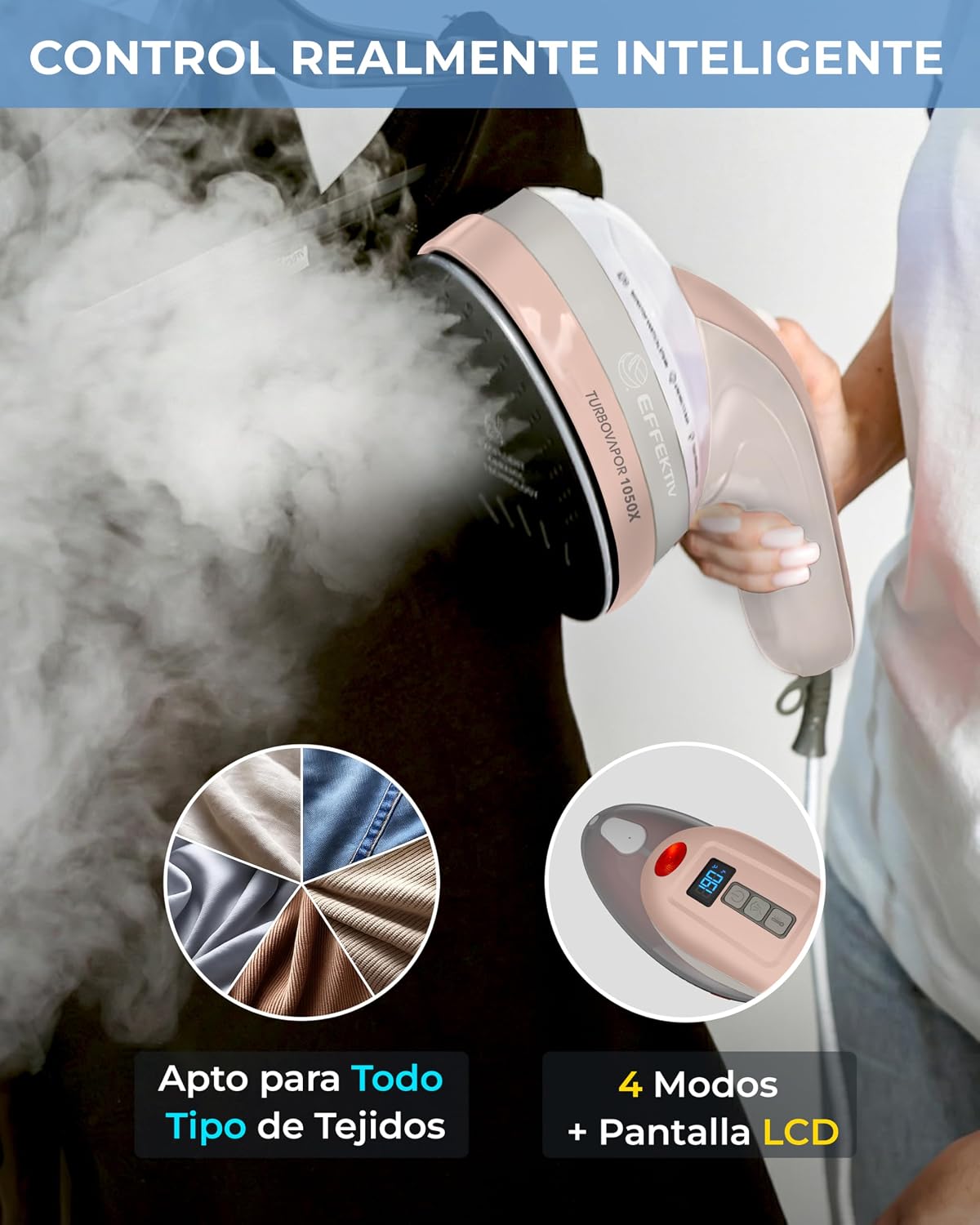 EFFEKTIV Ferro a Vapor Vertical 1800W com Bomba Integrada – Ferro de Roupa 3 em 1 com Escova de Vapor e Centro de Planchado Compacto – Vapor 1,8 Bar – Reservatório 250 ml – Cabo 3 m –