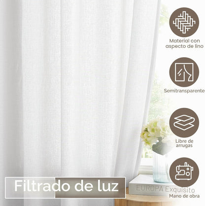 Melodieux Cortinas brancas para quarto, cortinas translúcidas, sala de estar, 2 peças, 140 x 225 cm