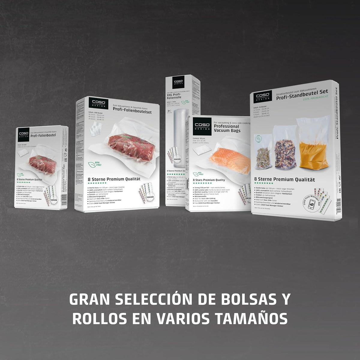 CASO VC 10 - Embaladora a vácuo doméstica compacta - máquina a vácuo de alimentos - costura de soldagem de 30 cm de comprimento e estável - Aplicação gratuita Food Manager - prateado