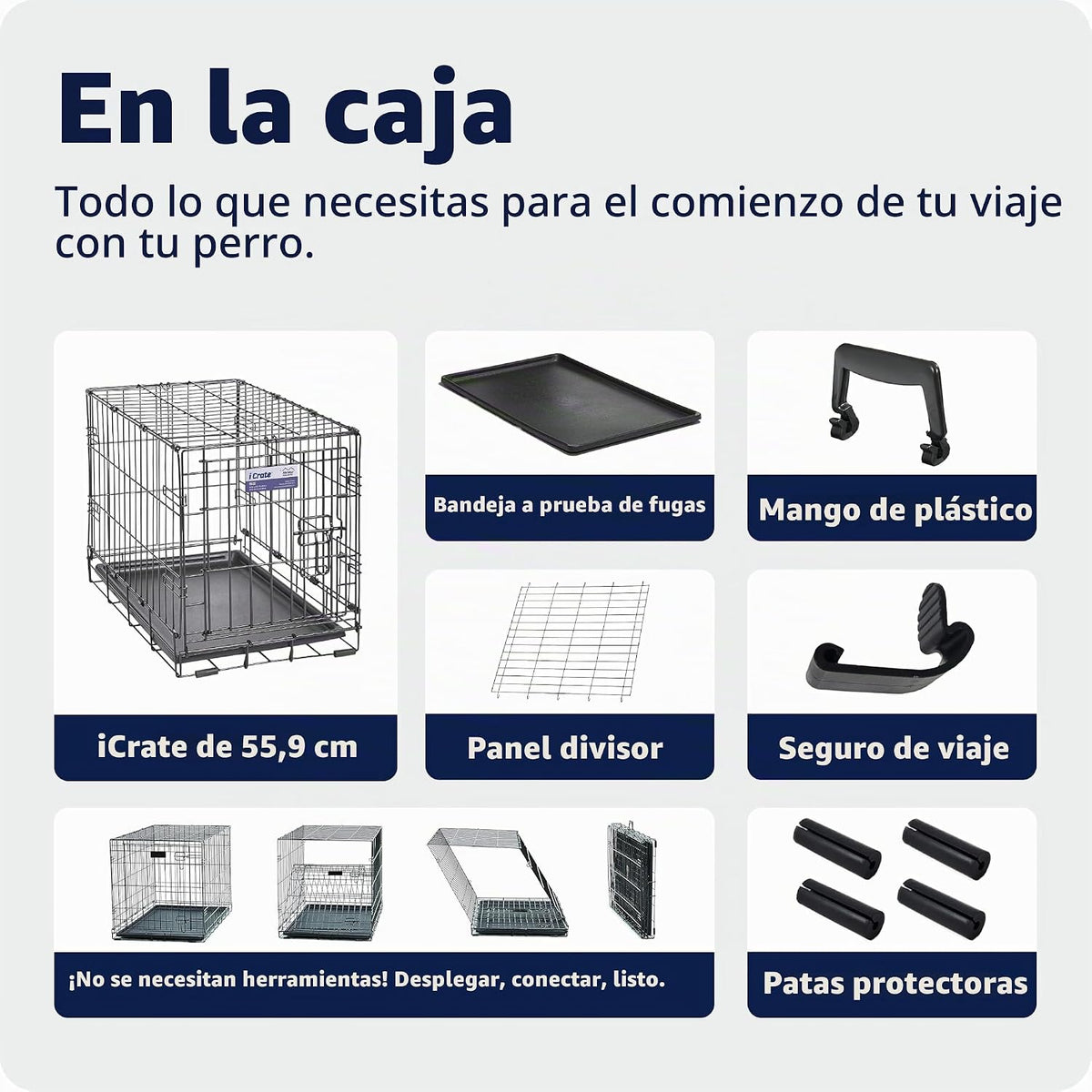 MidWest Homes for Pets ICrate Gaiola dobrável de 59 cm para cães XS, uma única porta com painel divisor, bandeja à prova de fugas e fechos seguros, de arame de metal, portátil e fácil de montar