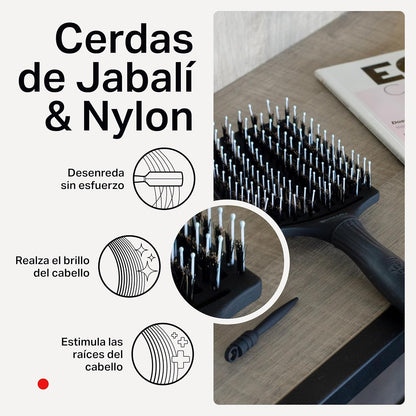 Olivia Garden - Fingerbrush Combo Large - Escova de Cabelo Longo - Anti-puxões para Cabelo Seco e Desembaraçado - Cerdas de Javali e Nylon para um Brilho Natural - Cabelo Fino, Médio e Grosso - Preto
