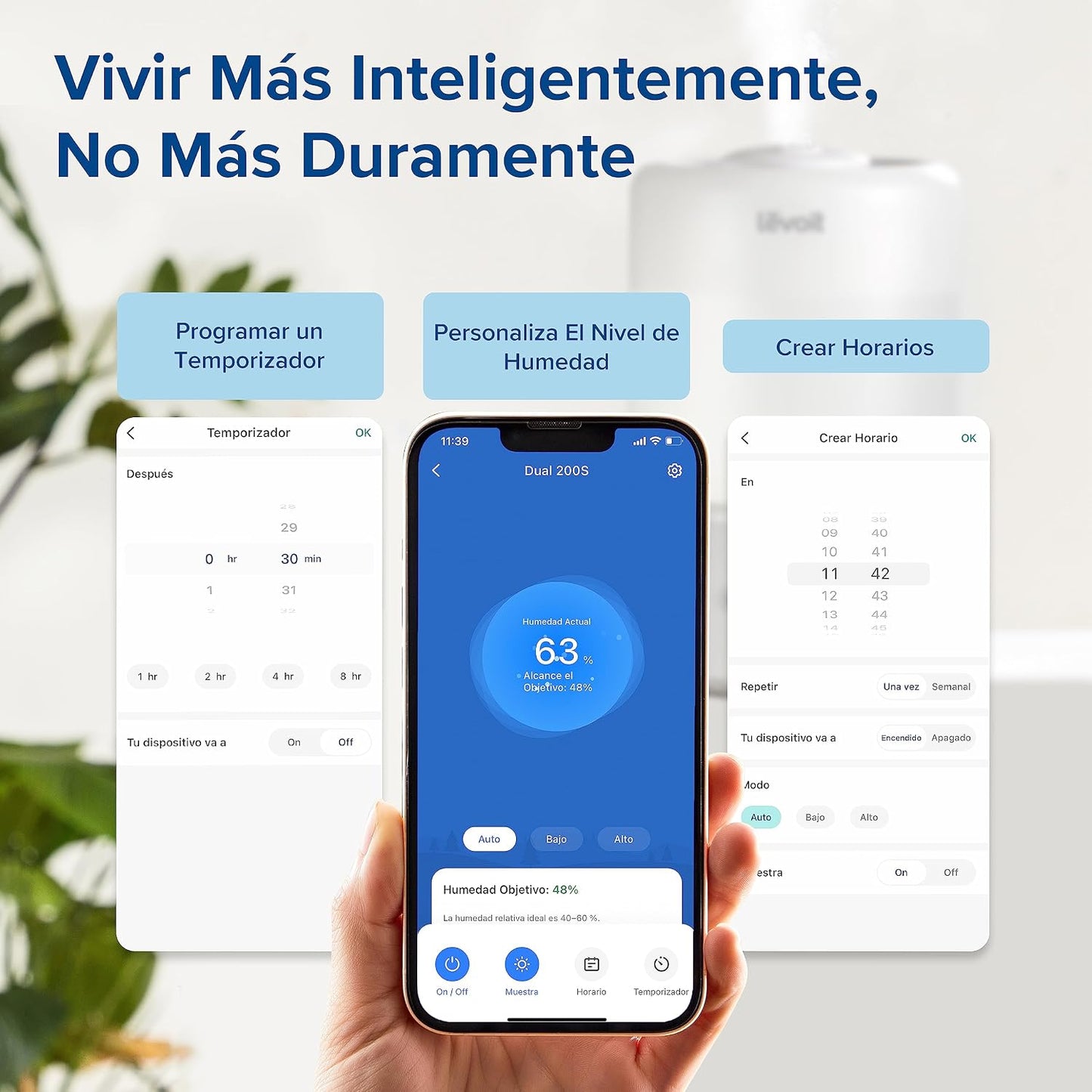 LEVOIT Humidificador inteligente de névoa fria para quarto e bebé com sensor, controlo por APP e voz, difusor de óleos essenciais, temporizador para quarto, <28dB, 3L Top-Fill, branco