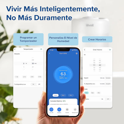 LEVOIT Humidificador inteligente de névoa fria para quarto e bebé com sensor, controlo por APP e voz, difusor de óleos essenciais, temporizador para quarto, <28dB, 3L Top-Fill, branco