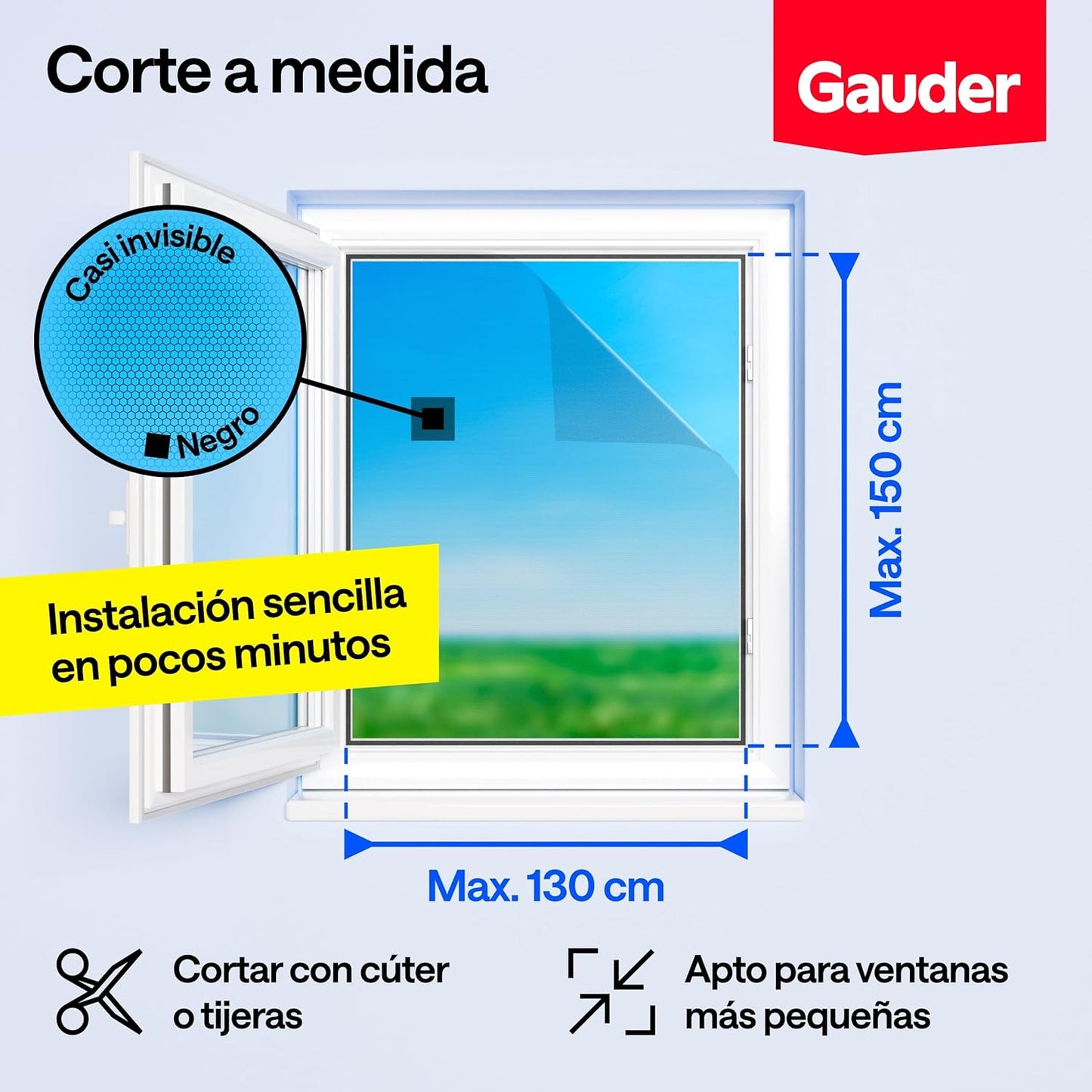 GAUDER Rede mosquiteira para janela, rede anti-insetos com fecho de gancho e laço,