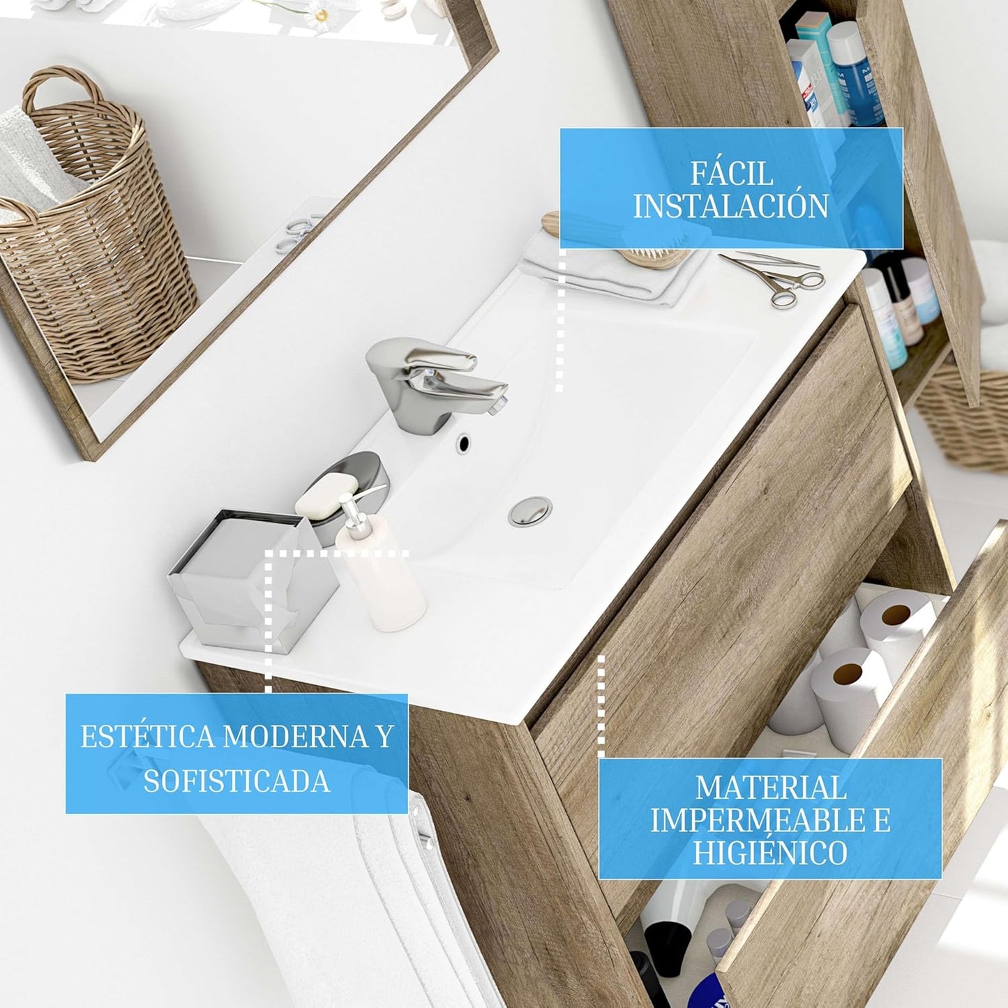 RKITMOBEL Lavabo PMMA Cor Branco, 81,5x13x46