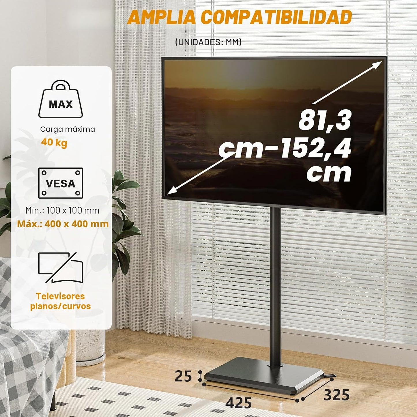 TVON Suporte de chão para TV para televisores de 32 a 60 polegadas suporte de TV