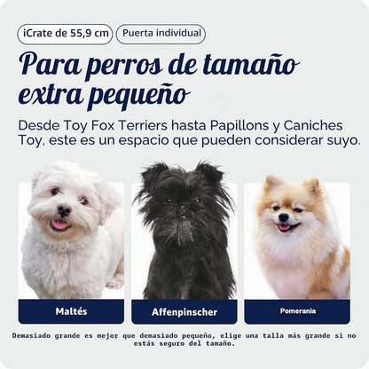 MidWest Homes for Pets ICrate Gaiola dobrável de 59 cm para cães XS, uma única porta com painel divisor, bandeja à prova de fugas e fechos seguros, de arame de metal, portátil e fácil de montar