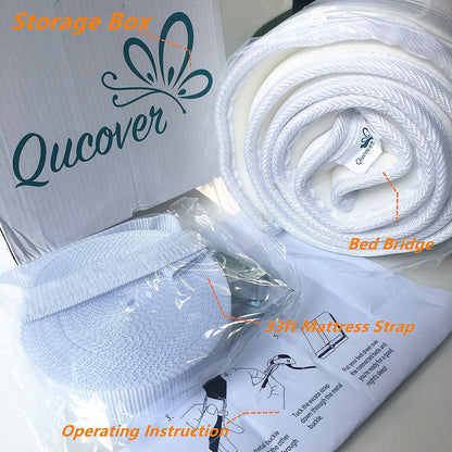 Conector de colchão Qucover Bed Bridge Pad, conversor de tamanho duplo para king size - enchimento instantâneo de espuma hipoalergênica para espaços entre camas, 74 x 5 x 3 polegadas + cinto fixo de 33 pés para hóspedes que ficam em reuniões familiares