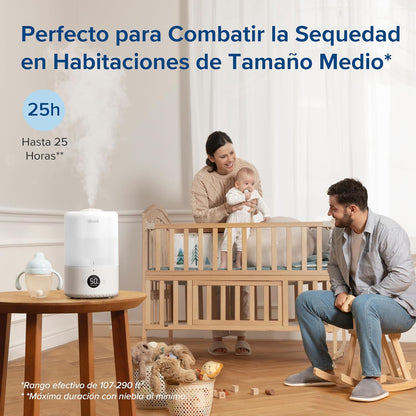 LEVOIT Humidificador inteligente de névoa fria para quarto e bebé com sensor, controlo por APP e voz, difusor de óleos essenciais, temporizador para quarto, <28dB, 3L Top-Fill, branco