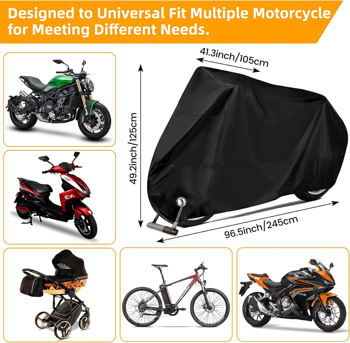 Capa para Moto, XXL Impermeável para Motocicleta Outdoor&Indoor em Poliéster, Capa para Scooter e Bicicletas, Proteção Anti-Pó/UV, Lona para Interior e Exterior com Orifícios de Bloqueio