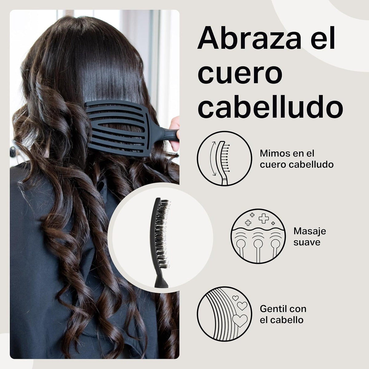Olivia Garden - Fingerbrush Combo Large - Escova de Cabelo Longo - Anti-puxões para Cabelo Seco e Desembaraçado - Cerdas de Javali e Nylon para um Brilho Natural - Cabelo Fino, Médio e Grosso - Preto