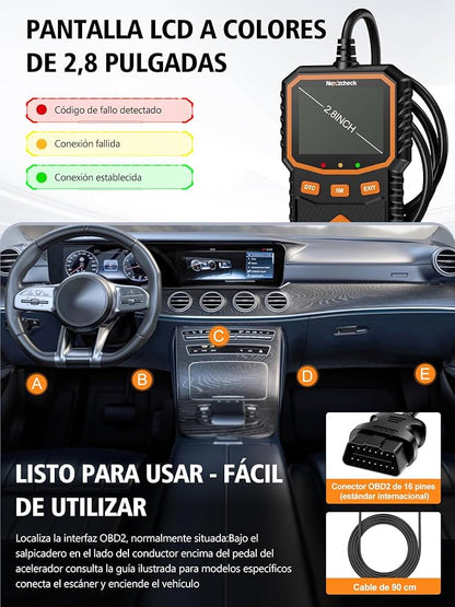 OBD2 Diagnóstico carro scanner OBD: Máquina diagnóstico OBD2 multimarca  - leitor diagnóstico para apagar códigos de erro controlar luz motor compatível BMW Mercedes Audi veículos