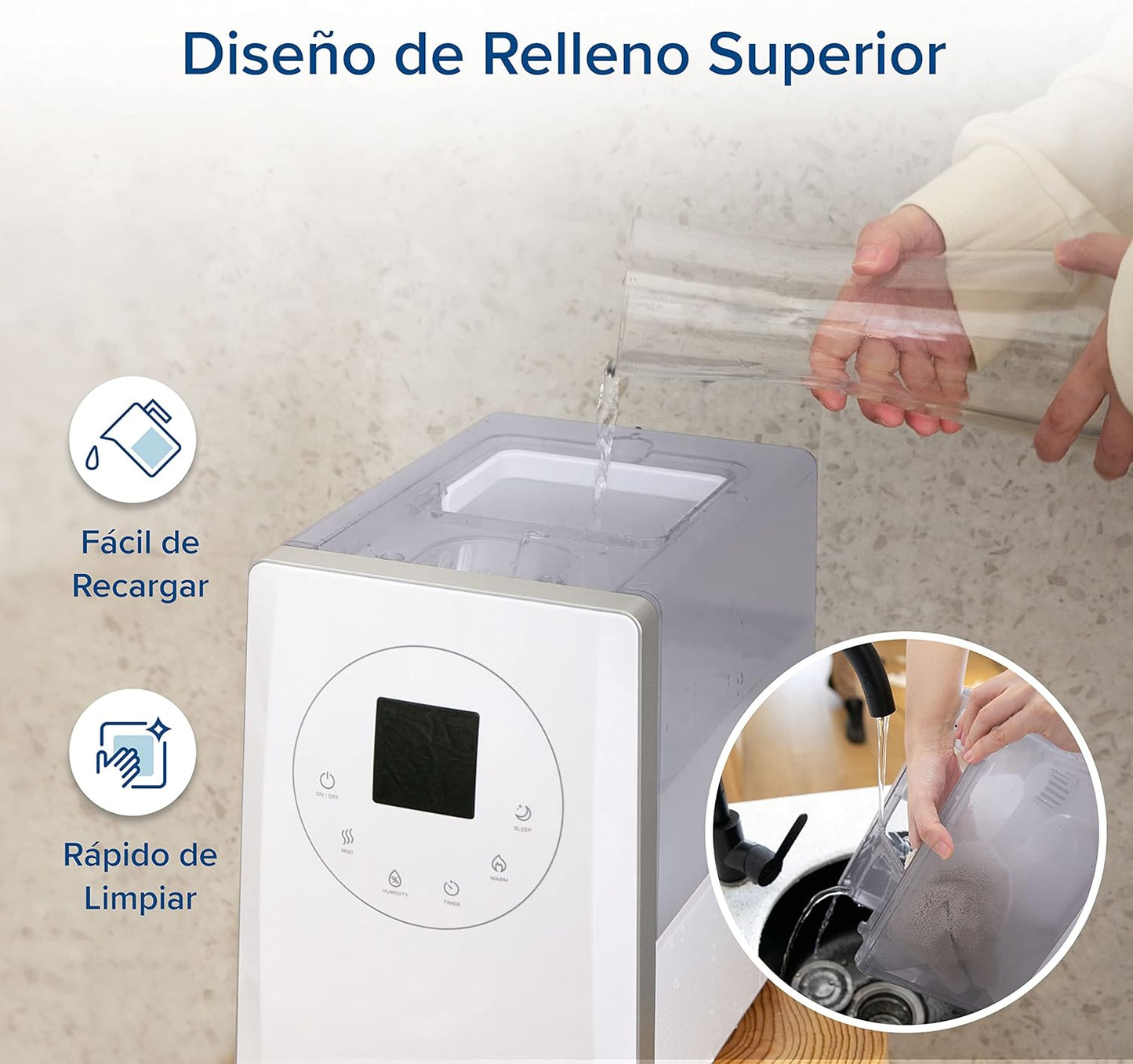 LEVOIT Humidificador Top-Fill 6L para Bebés, Névoa Fria e Quente com Aromaterapia por 36H e 40-70m², Modo de Sono Silencioso 25dB, Controle Inteligente Compatível com Alexa e APP, Temporizador, Branco