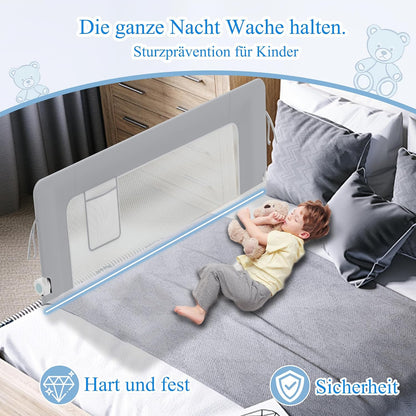 Trilho de cama AufuN, proteção contra quedas, portátil, 180 cm, trilho de cama infantil dobrável para crianças, trilho de cama de bebê, dobrável, portátil, cama de proteção para bebês e crianças na cama dos pais, cinza