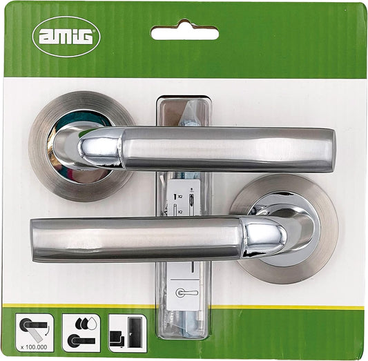 Amig - Conjunto de anéis com roseta de Zamak para portas - Mod. HISA Ø 52 mm, quadrado de 8 mm, design elegante e simples, alumínio níquel escovado