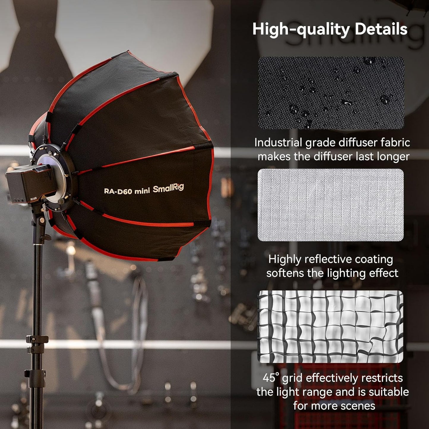 SMALLRIG RA-D60 Softbox Parabólico, Softbox de libertação rápida de 23,6" com bolsa de transporte, compatível com luz de vídeo SMALLRIG RC 60B COB - 4682