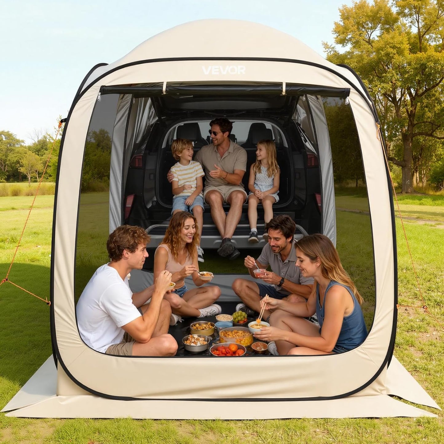 VEVOR Tenda de campanha com mosquiteira, 1825 x 1825 x 2200 mm, 4-6 pessoas, dobrável, para porta traseira SUV,