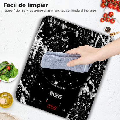 YASHE Placa de indução – placa de indução portátil, 10 configurações de potência e 10 configurações de temperatura. Placa de indução de 2000 watts, temporizador de 4 horas, bloqueio para crianças